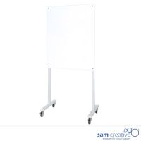 Pizarra blanca magnética de vidrio blanco sobre soporte móvil blanco 100x200 cm